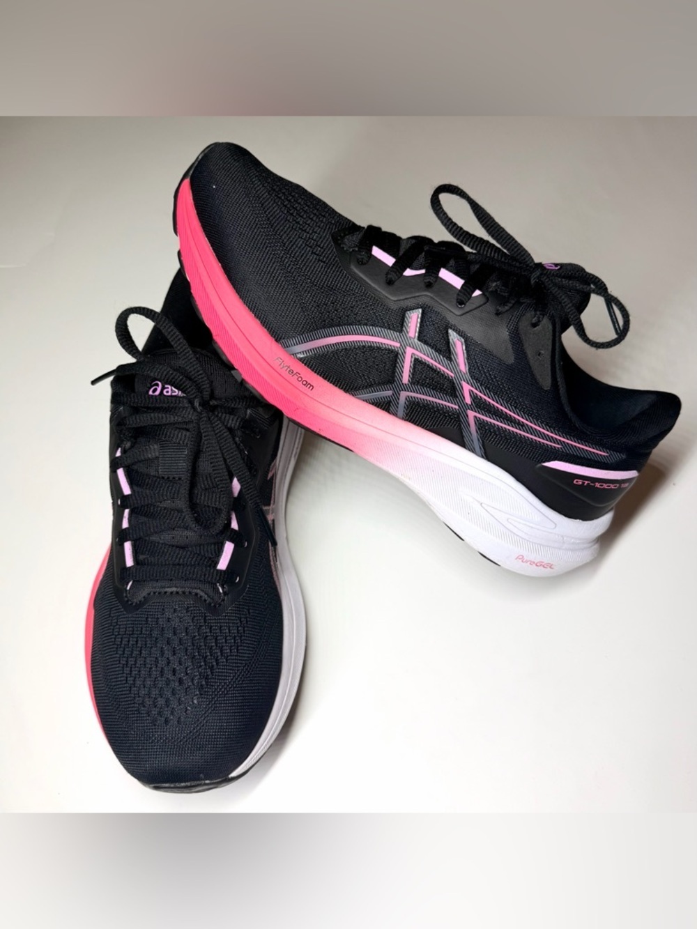 ASICS Women's GT-1000 13 Running Shoes, Black/Pink / White Size- 8.5